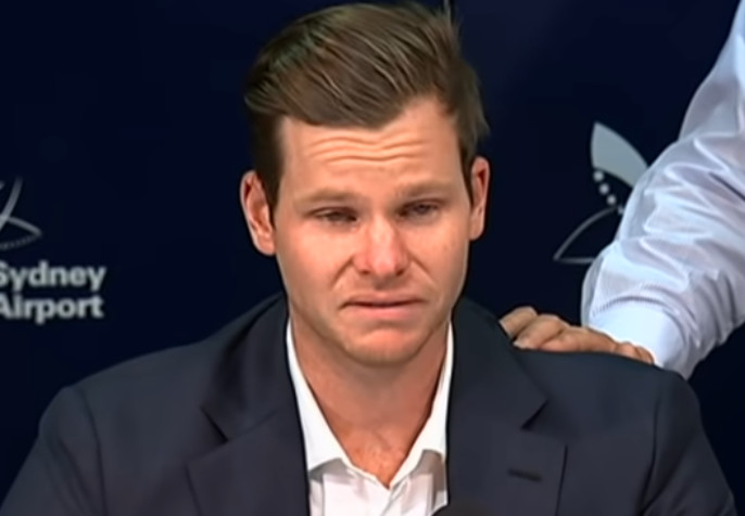 Crocodile tears? Steve Smith on the verge of tears at Sydney Airport on his return from South Africa after the sandpaper incident. Courtesy ABC News